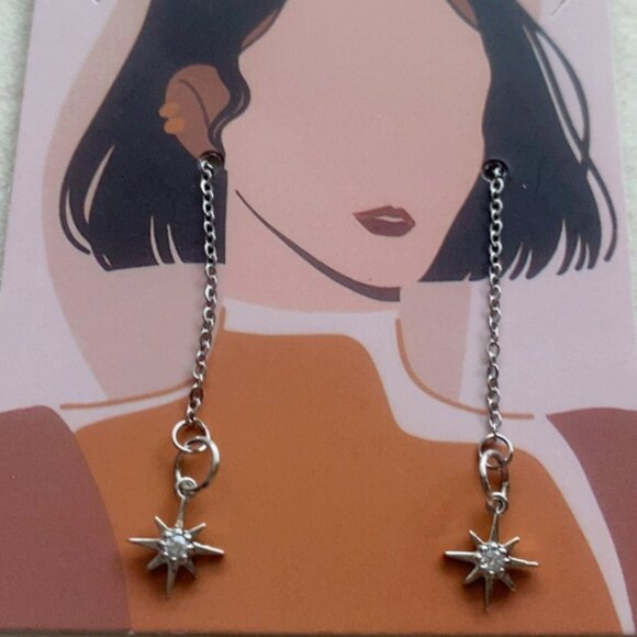 Handmade Silver North Star Threader Earrings - Picture 2 of 3